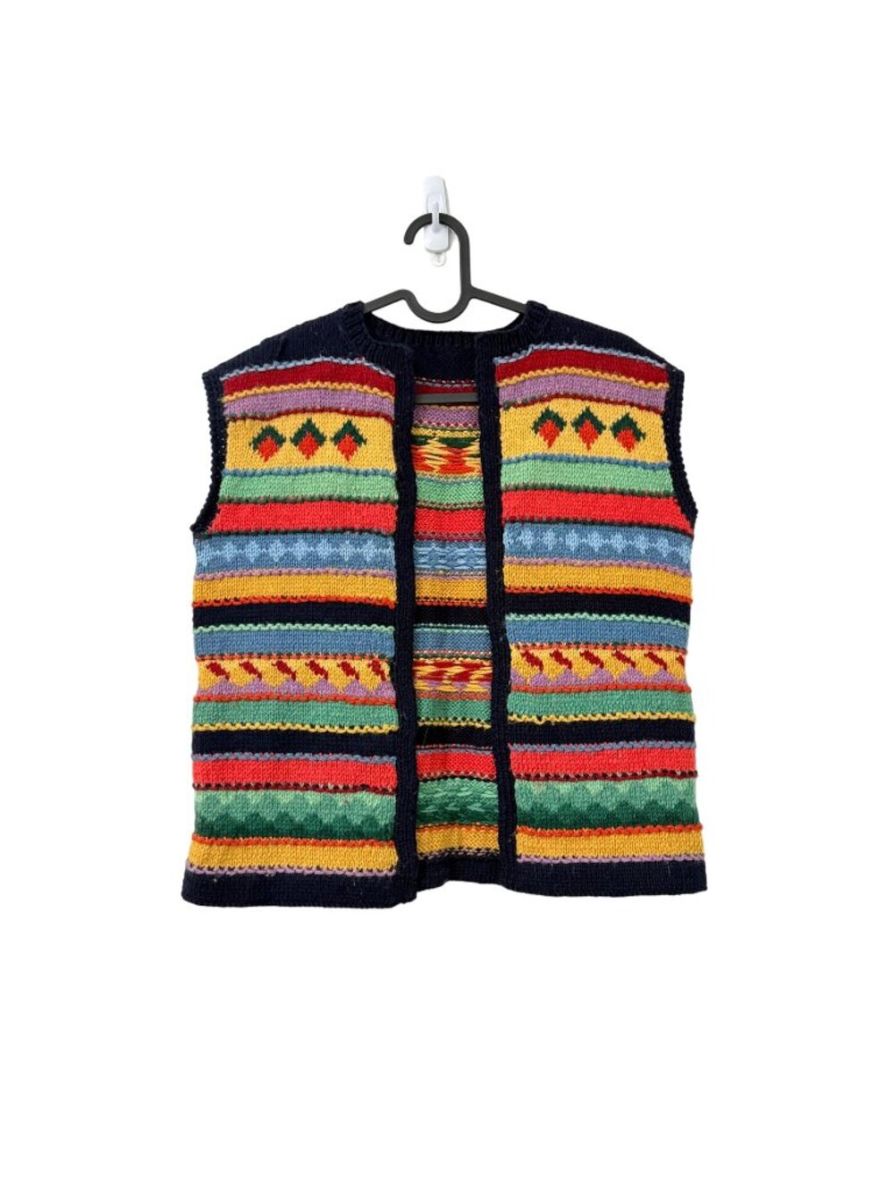 Vintage Handknit Colorful Bohemian Southwestern Whimsical Vest Womens Medium